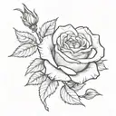 A sketch-style tattoo of a beautiful rose with scorpion tail and stinger tattoo design idea