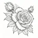 A sketch-style tattoo of a beautiful rose with scorpion tail and stinger tattoo design idea