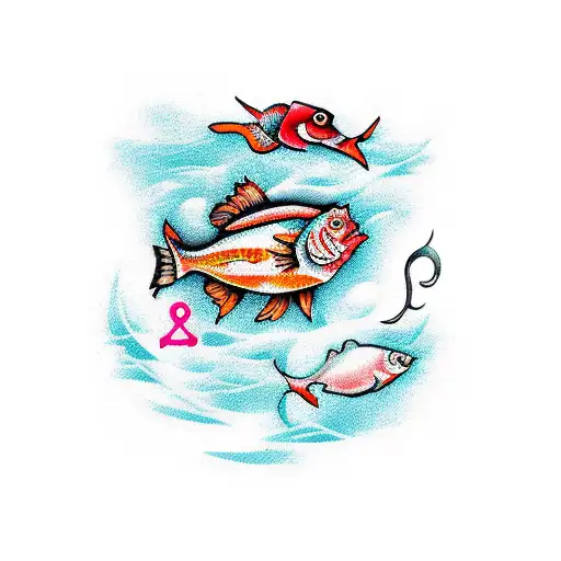 "Chicken and Fish" written in a 'live laugh love' style tattoo tattoo design idea