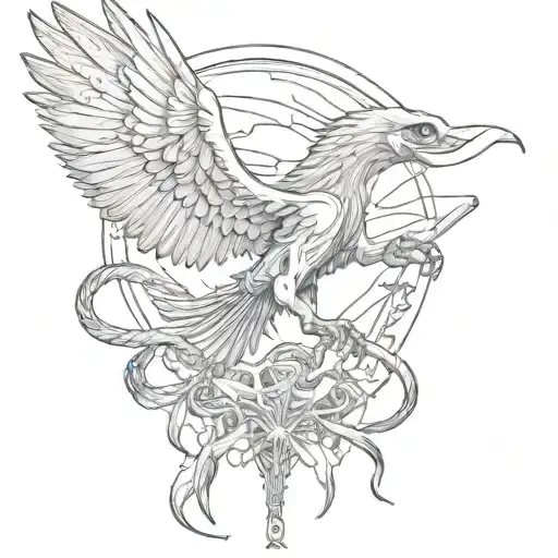skeleton eagle catching skeleton snake tattoo design idea