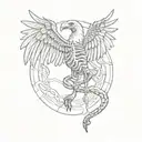 skeleton eagle catching skeleton snake tattoo design idea