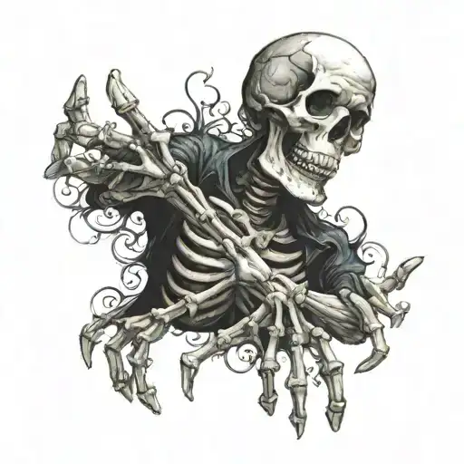 dead man's hand with skeleton holding tattoo design idea