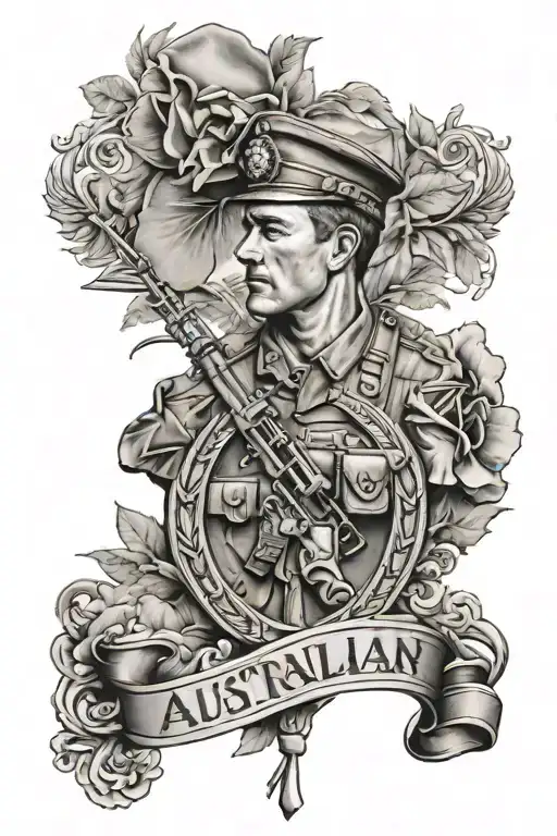 Australian army Anzac theme sleeve tattoo design idea