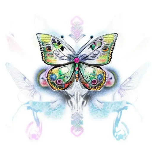 Butterfly monarch, skull tattoo design idea