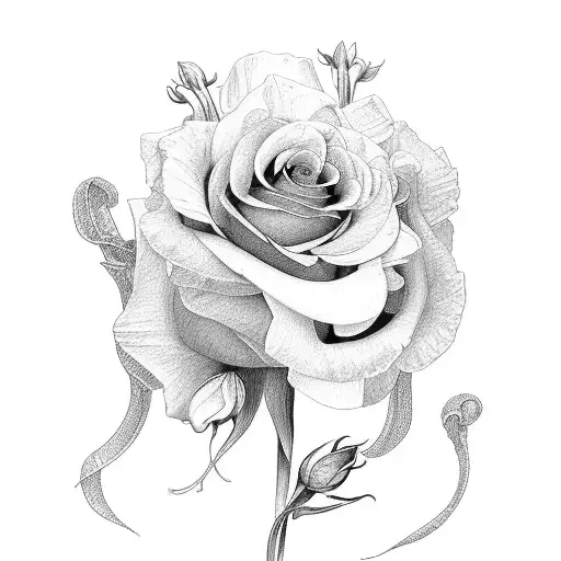 bouquet of Rose, carnation, snowdrop, larkspur, narcissus, iris tattoo design idea