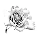 Rose, carnation, snowdrop, larkspur, narcissus, iris bouquet tattoo design idea