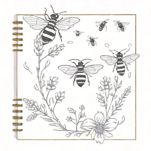 notebook cover with bees and lavender with the words "I am prosperity" in the middle tattoo design idea