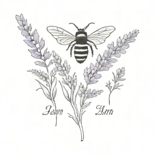bees and lavender with the words "I am prosperity" in the middle tattoo design idea