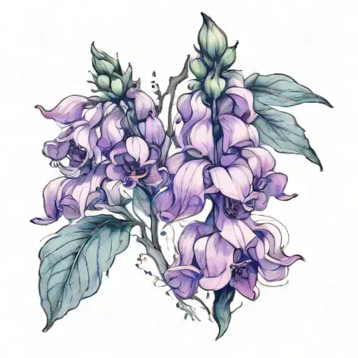 sleek minimal line art foxglove tattoo design idea