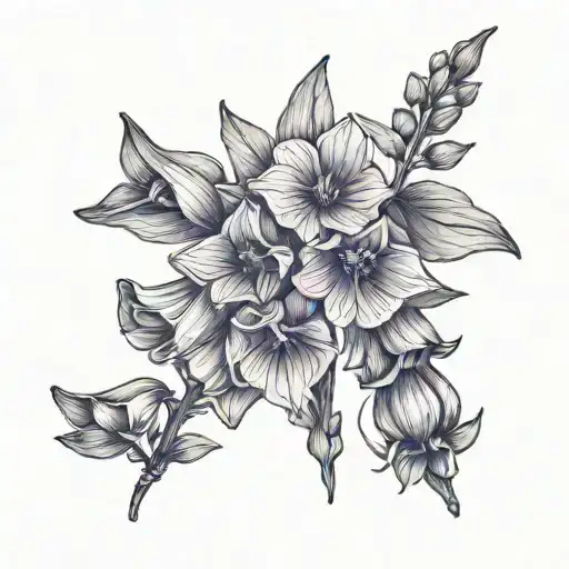 sleek minimal line art foxglove tattoo design idea