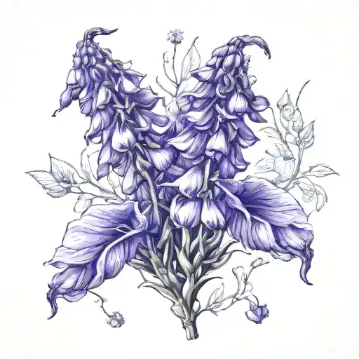 sleek minimal line art foxglove tattoo design idea