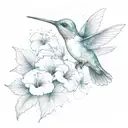 stylistic modern hummingbird with multiple hibiscus tattoo design idea