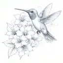 stylistic modern hummingbird with multiple hibiscus tattoo design idea