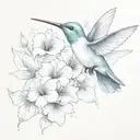 stylistic modern hummingbird with multiple hibiscus tattoo design idea