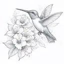 stylistic modern hummingbird with multiple hibiscus tattoo design idea