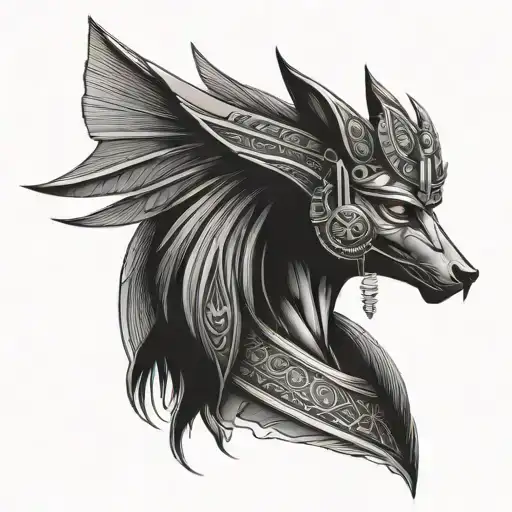 Anubis and basted eye of ra tattoo design idea