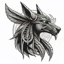 Anubis and basted eye of ra tattoo design idea