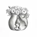 milk bottle with horse shoe and flowers and a small bigfoot  tattoo design idea