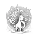 milk bottle with horse shoe and flowers and a small bigfoot  tattoo design idea