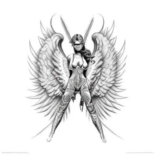 angel and demon fighting tattoo design idea