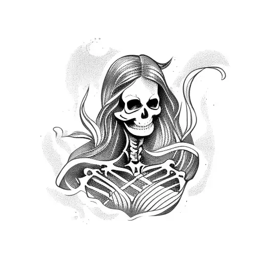serious dark Mermaid full body skeleton  tattoo design idea