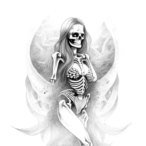 dark Mermaid full body skeleton  tattoo design idea