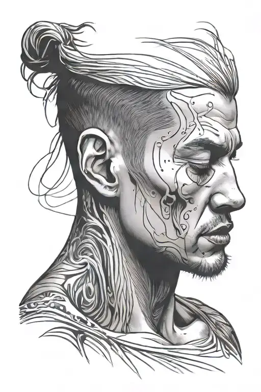 man with his head down crying tattoo design idea