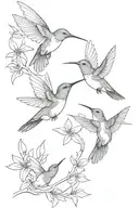3 hummingbird all the same size. The birds should be separate directions from each other with clear distinction of their tattoo design idea