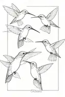 3 hummingbird all the same size. The birds should be separate directions from each other with clear distinction of their tattoo design idea