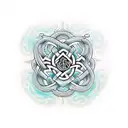 An intricate Celtic knot design incorporating the words 'Never give up' tattoo design idea