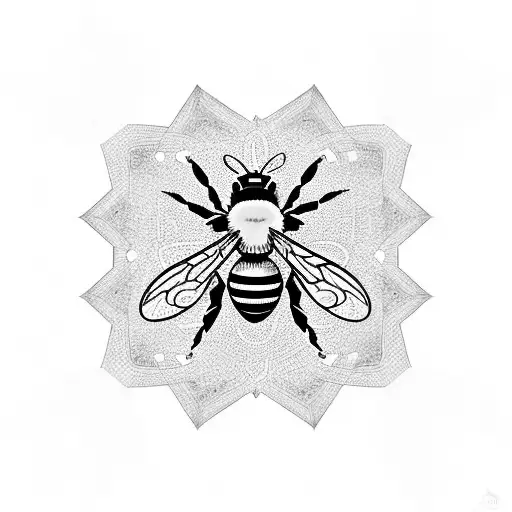A bee surrounded by intricate geometric patterns, representing the strength and resilience found in mental health awareness tattoo design idea