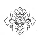 serotonin molecule with a blooming lotus flower, with a bee or butterfly gracefully hovering  tattoo design idea