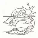 hawaiian style waves and sun tattoo tattoo design idea