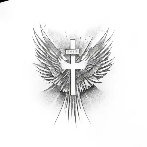 cross cover up with phoenix tattoo design idea