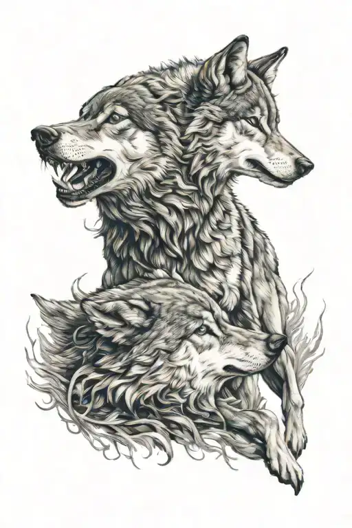 story of two wolves fighting tattoo design idea