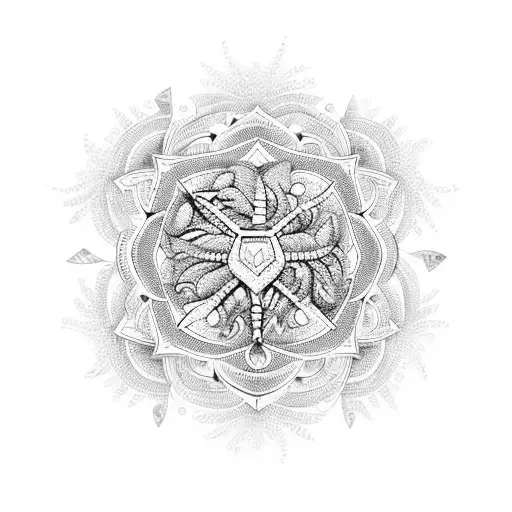 An intricate mandala design incorporating Miami palm trees and the client's favorite things (nice views, football, money, weed) in a symmetrical pattern tattoo design idea
