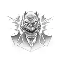 an evil demon face dressed in a busines suit smoking a  joint tattoo design idea