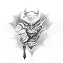 an evil demon face dressed in a busines suit smoking a  joint tattoo design idea
