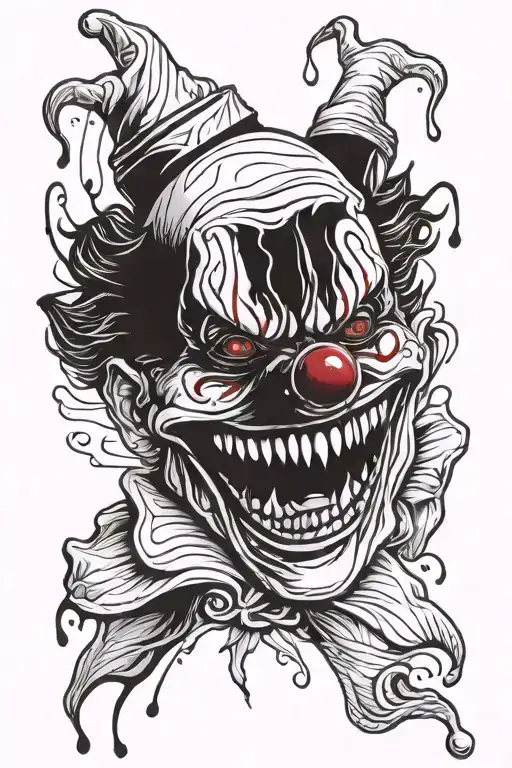 Bloody clown , evil , dark , smile  tattoo design idea