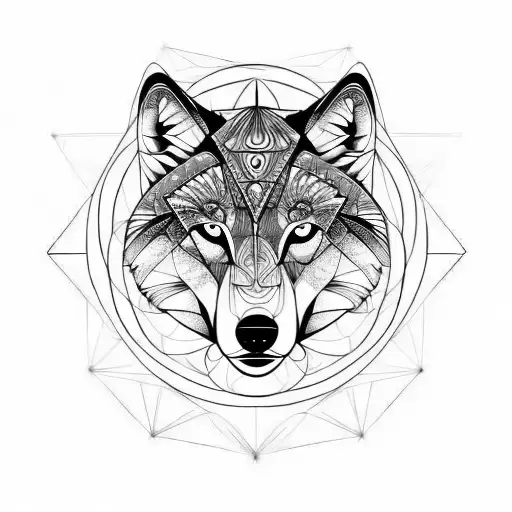Sacred geometry background with wolf face inside half wolf face half sacred geometry wolf face tattoo design idea
