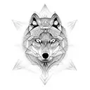 Sacred geometry background with wolf face inside half wolf face half sacred geometry wolf face tattoo design idea