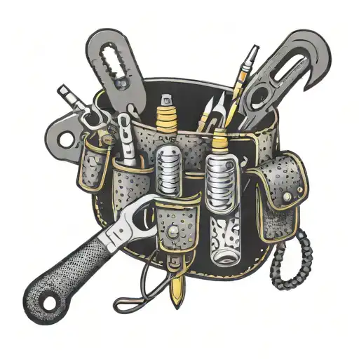 An electrician's tool belt with tools forming a unique dotwork design tattoo design idea