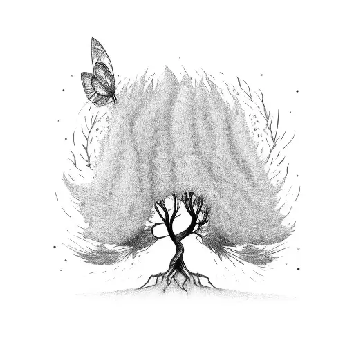 fairy willow tree with a girl reading underneath tattoo design idea