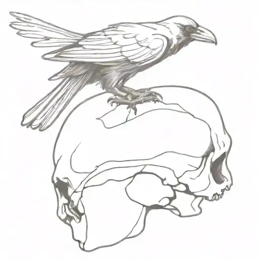 crow perched on a human skull tattoo design idea