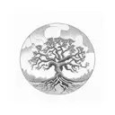 A blackwork tattoo of a majestic oak tree with its roots forming the shape of Texas, representing the client's passion for both gardening and their home state tattoo design idea