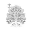 A blackwork tattoo of a majestic oak tree with its roots forming the shape of Texas, representing the client's passion for both gardening and their home state tattoo design idea