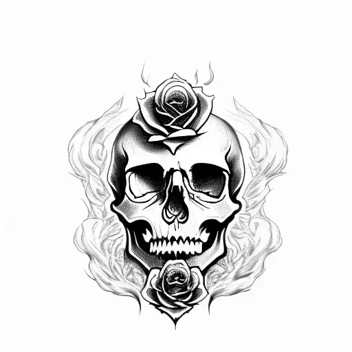 Skull with Roses and smoke from the side  tattoo design idea