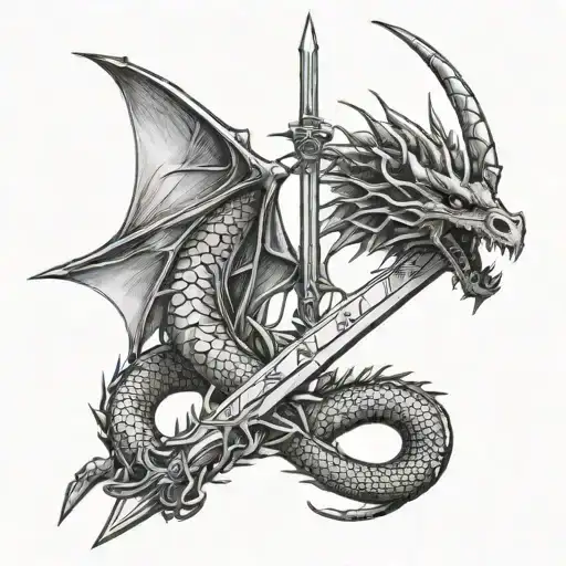 dragon and sword wrapped tattoo design idea
