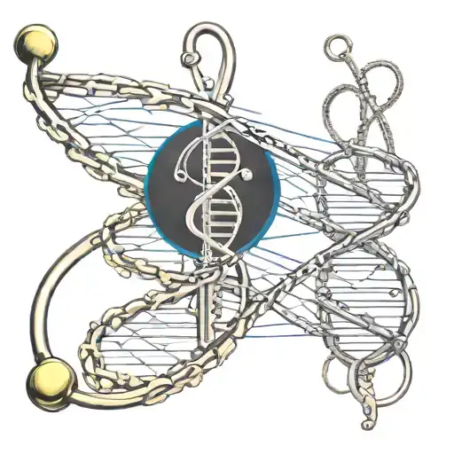 A realistic DNA double helix intertwined with a stethoscope tattoo design idea