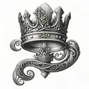 A stylized crown with intricate details and heavy shading, symbolizing the weight of responsibility in the nursing profession tattoo design idea